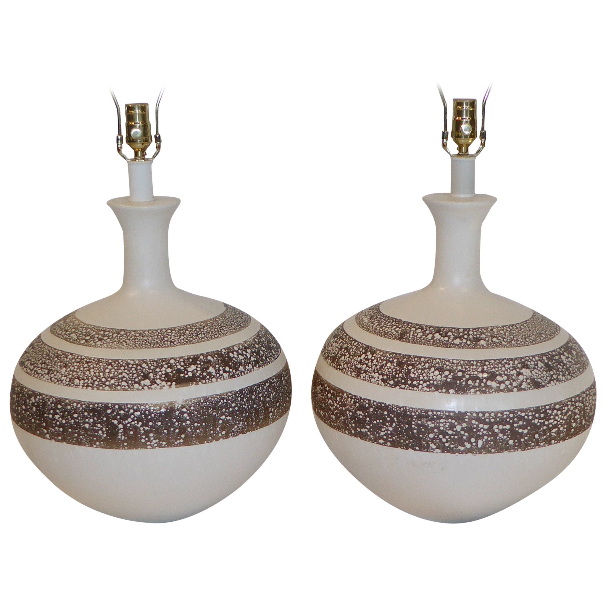 Fat Fun 1960s Lava Glaze Pottery Table Lamps