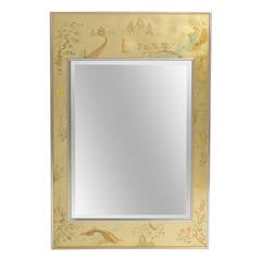 La Barge Chinoiserie Églomisé Painted Mirror Signed