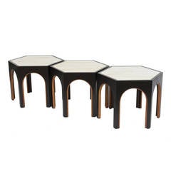 Ebonized Marble Top Hexagonal Tables Harvey Probber Style