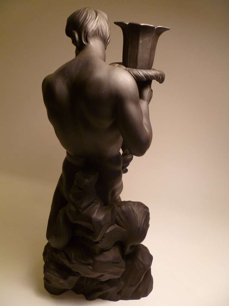 Neoclassical Wedgwood Basalt Triton Candlestick Masterpiece Series