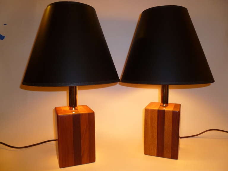 1970s Brazilian Staved Mixed Wood Table Lamps