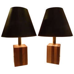1970s Brazilian Staved Mixed Wood Table Lamps