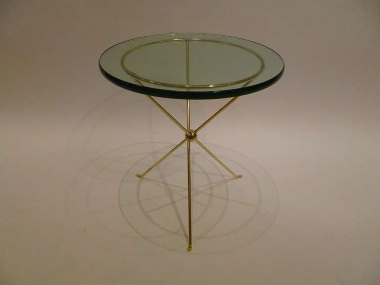 Mid-20th Century Italian Brass Tripod Occasional Side Table with Glass