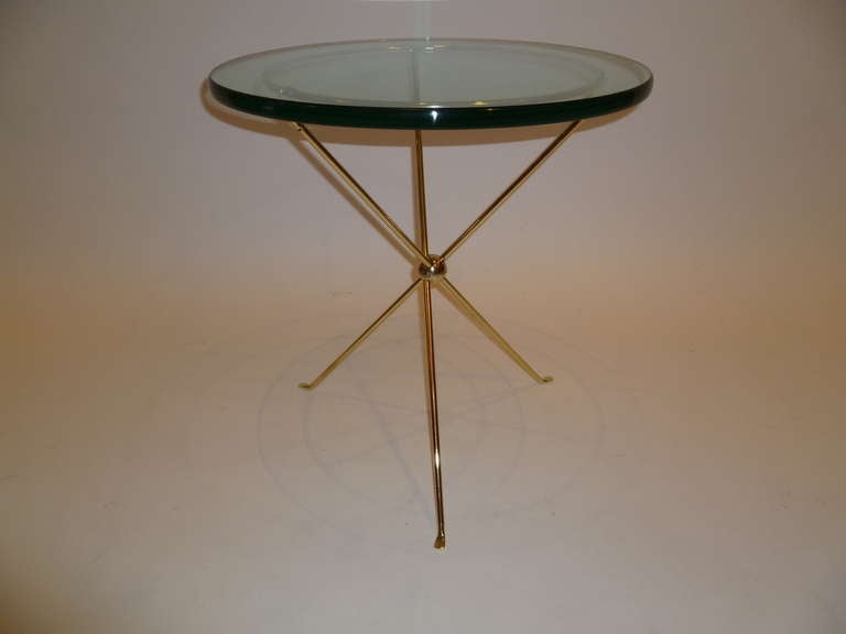 Italian Brass Tripod Occasional Side Table with Glass 1