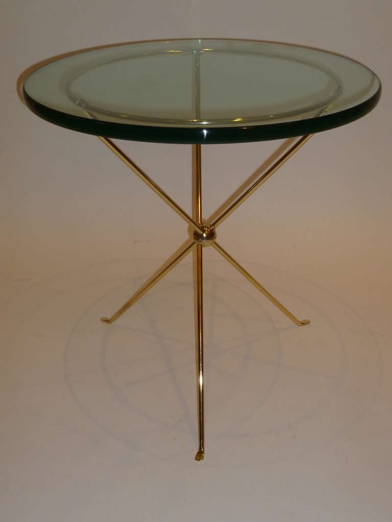 Italian Brass Tripod Occasional Side Table with Glass In Excellent Condition In Miami, FL