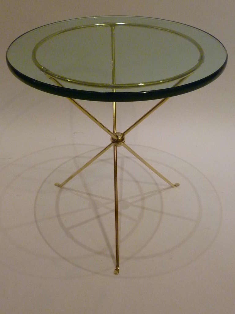 Neoclassical Italian Brass Tripod Occasional Side Table with Glass