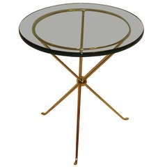 Italian Brass Tripod Occasional Side Table with Glass