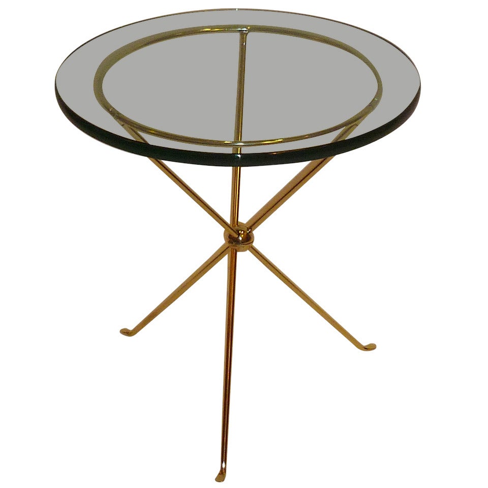 Italian Brass Tripod Occasional Side Table with Glass