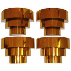 Two Pairs of 1984 Modern Jere Brass Wall Sconces