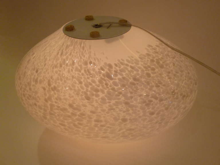 ...SOLD...blown art glass orb of white with white murrines by Vistosi mounted as a lamp, imported by Laurel Lamps. Enchanting, mesmerizing, a modern work of art, great scale, easily placed.  Rewired, takes medium base bulb and with new hi-lo switch