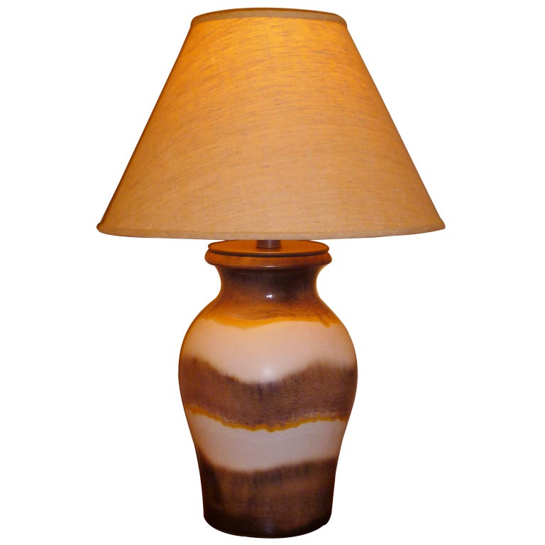 1960s German Stein Keramik Fat Lava Table Lamp With Original Shade Large Raymor German Fat Lava Drip Glaze Table Lamp