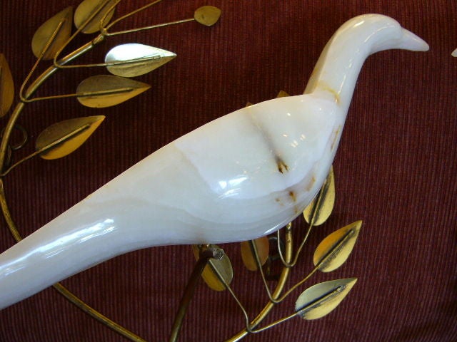 20th Century Rare Curtis Jeré Onyx Doves in Olive Branches Wall Sculptures