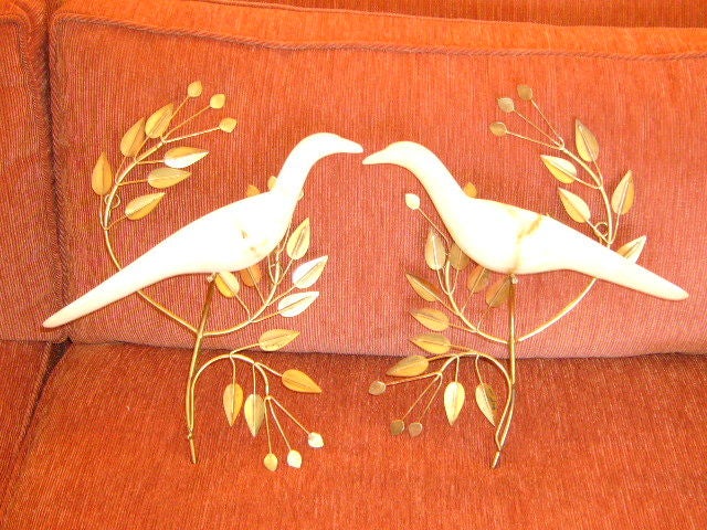 Rare Curtis Jeré Onyx Doves in Olive Branches Wall Sculptures 1