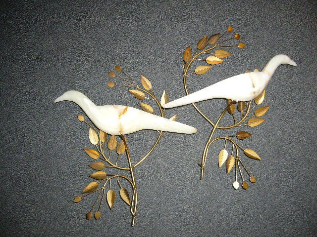 Rare Curtis Jeré Onyx Doves in Olive Branches Wall Sculptures 3