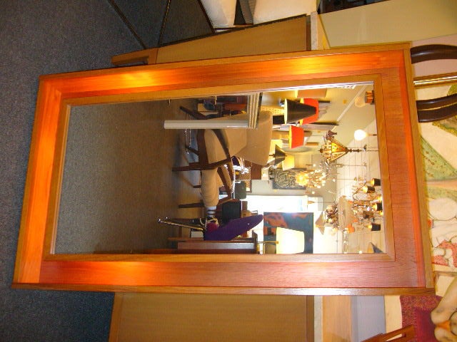 Large Danish Teak Shadowbox Back-Lit Mirror In Excellent Condition In Miami, FL