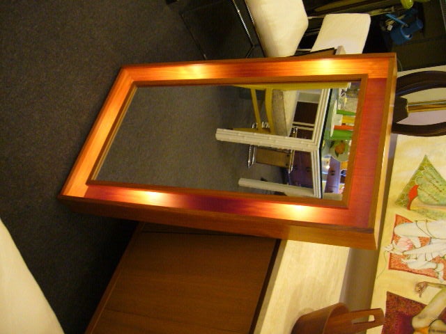 Mid-20th Century Large Danish Teak Shadowbox Back-Lit Mirror