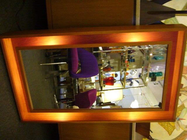 Large Danish Teak Shadowbox Back-Lit Mirror 2