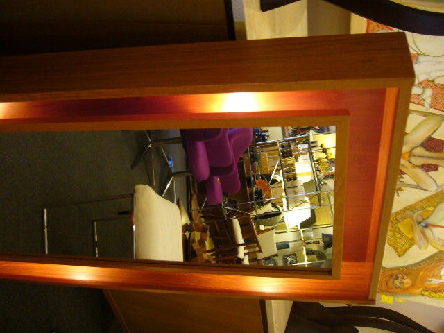 Large Danish Teak Shadowbox Back-Lit Mirror 4