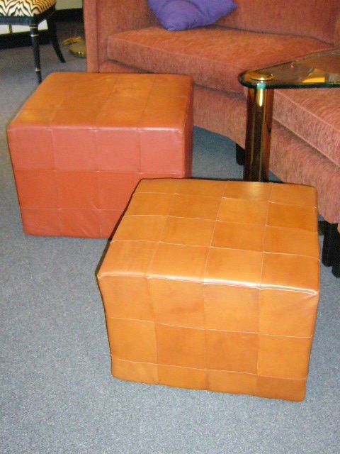 Mid-20th Century Large Danish Patchwork Leather Cube Ottoman