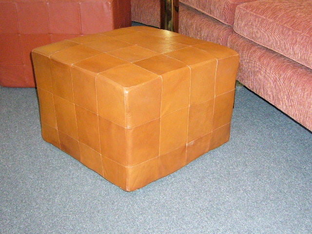 Large Danish Patchwork Leather Cube Ottoman 1