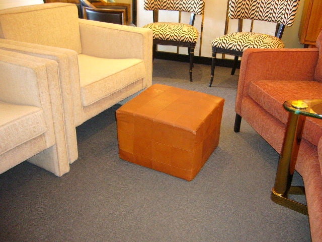 Mid-20th Century Large Danish Patchwork Leather Cube Ottoman