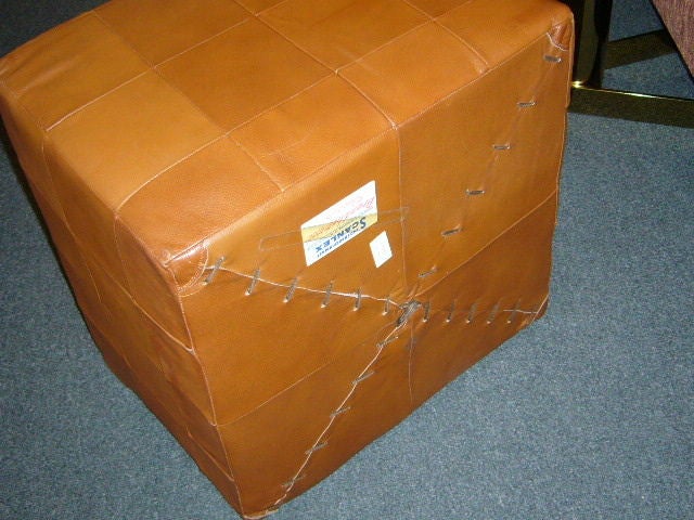Large Danish Patchwork Leather Cube Ottoman 4