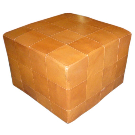 Danish Patchwork Leather Cube Ottoman, Leather Ottoman Cubes