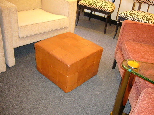 Large Danish Patchwork Leather Cube Ottoman 3