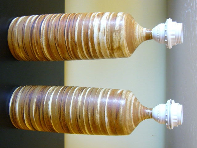 Gunnar Borg Tiger Stripe Studio Pottery Table Lamps Hoganas In Excellent Condition In Miami, FL