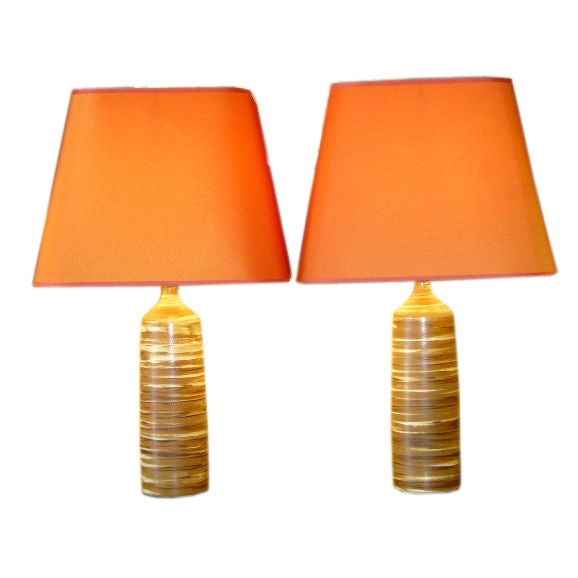 Gunnar Borg Tiger Stripe Studio Pottery Table Lamps Hoganas