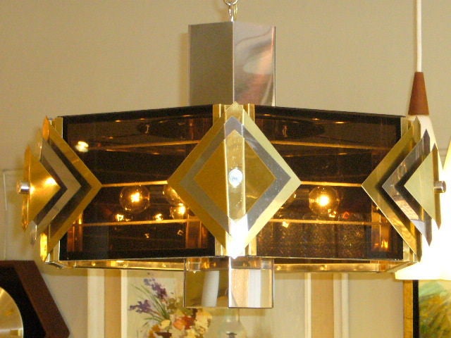 American Amazing Modernist Cityscape Style Mixed Metal and Lucite Chandelier
