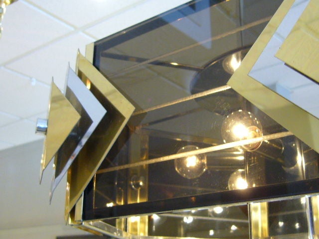 Amazing Modernist Cityscape Style Mixed Metal and Lucite Chandelier In Excellent Condition In Miami, FL