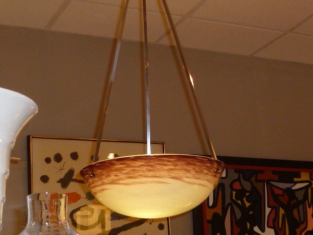 Art Deco 1930s French Pate de Verre Glass Bowl Chandelier For Sale