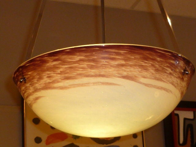 1930s French Pate de Verre Glass Bowl Chandelier In Good Condition For Sale In Miami, FL