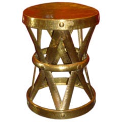 Vintage Chic Hammered Brass Strapwork Stool Table