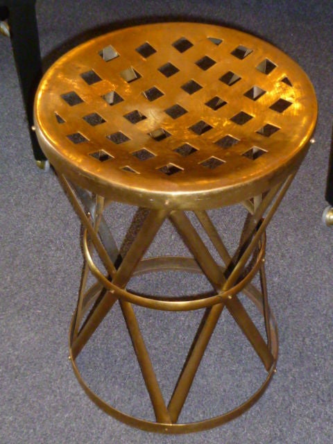 Rich Chic Hammered Brass Strapwork Stool Table In Excellent Condition In Miami, FL