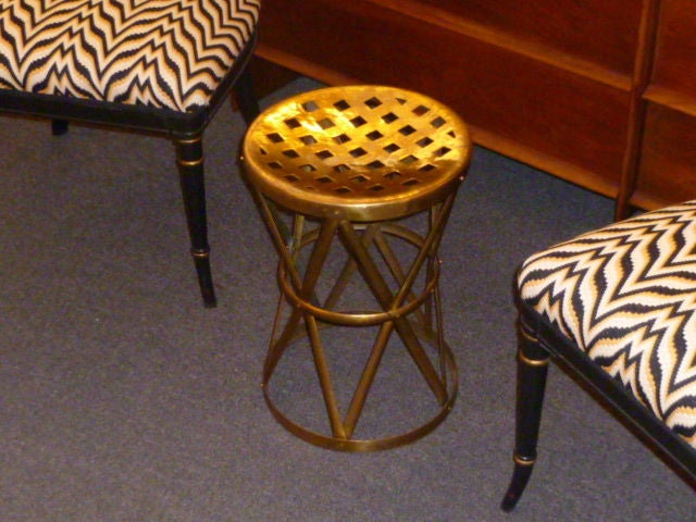 Mid-20th Century Rich Chic Hammered Brass Strapwork Stool Table