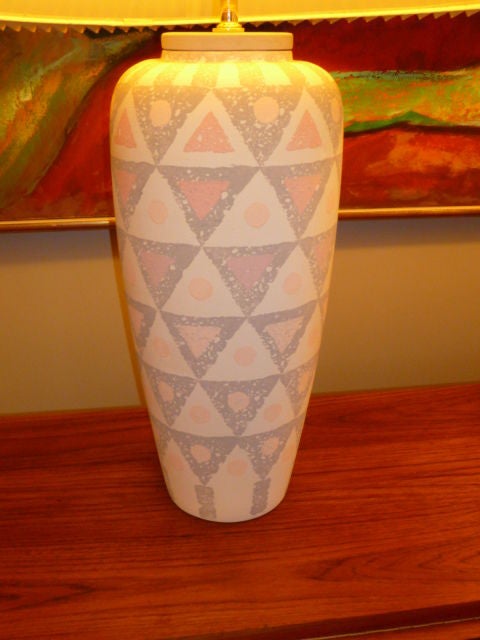 20th Century Modern Smart Geometric Motif Vase Form Pottery Table Lamps