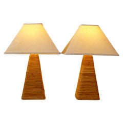 Architectural Rattan Obelisk Form Table Lamps