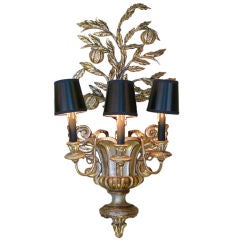 Italian Carved Silvered Wood and Metal Pomegranate Tree Sconce 3