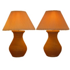 Vintage Unique 1970s Spiral Corrugated Paper Table Lamps