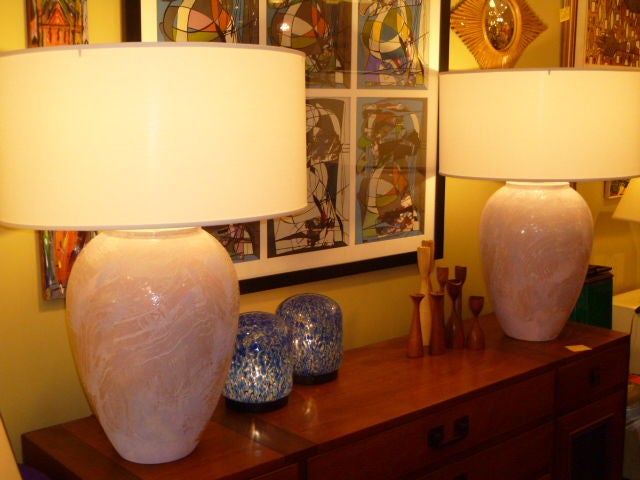 Modern Pair Fat Drip Glazed Oil Jar Form Sunset Mutual Table Lamps 2