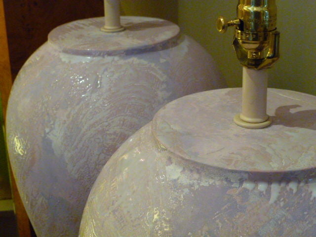 Pottery Modern Pair Fat Drip Glazed Oil Jar Form Sunset Mutual Table Lamps