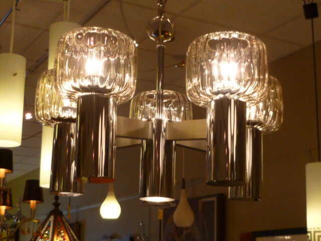 American Exciting Five Globe Nickel Lightolier Chandelier