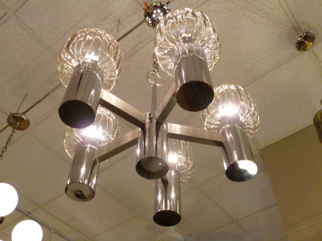 Exciting Five Globe Nickel Lightolier Chandelier 2