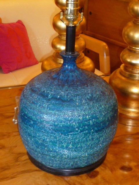 Mid-20th Century Fat Bitossi Orb Rimini Blu Table Lamp