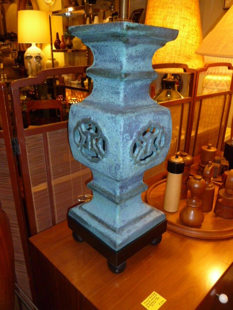 Monumental Lava Glaze Asian Motif Table Lamp