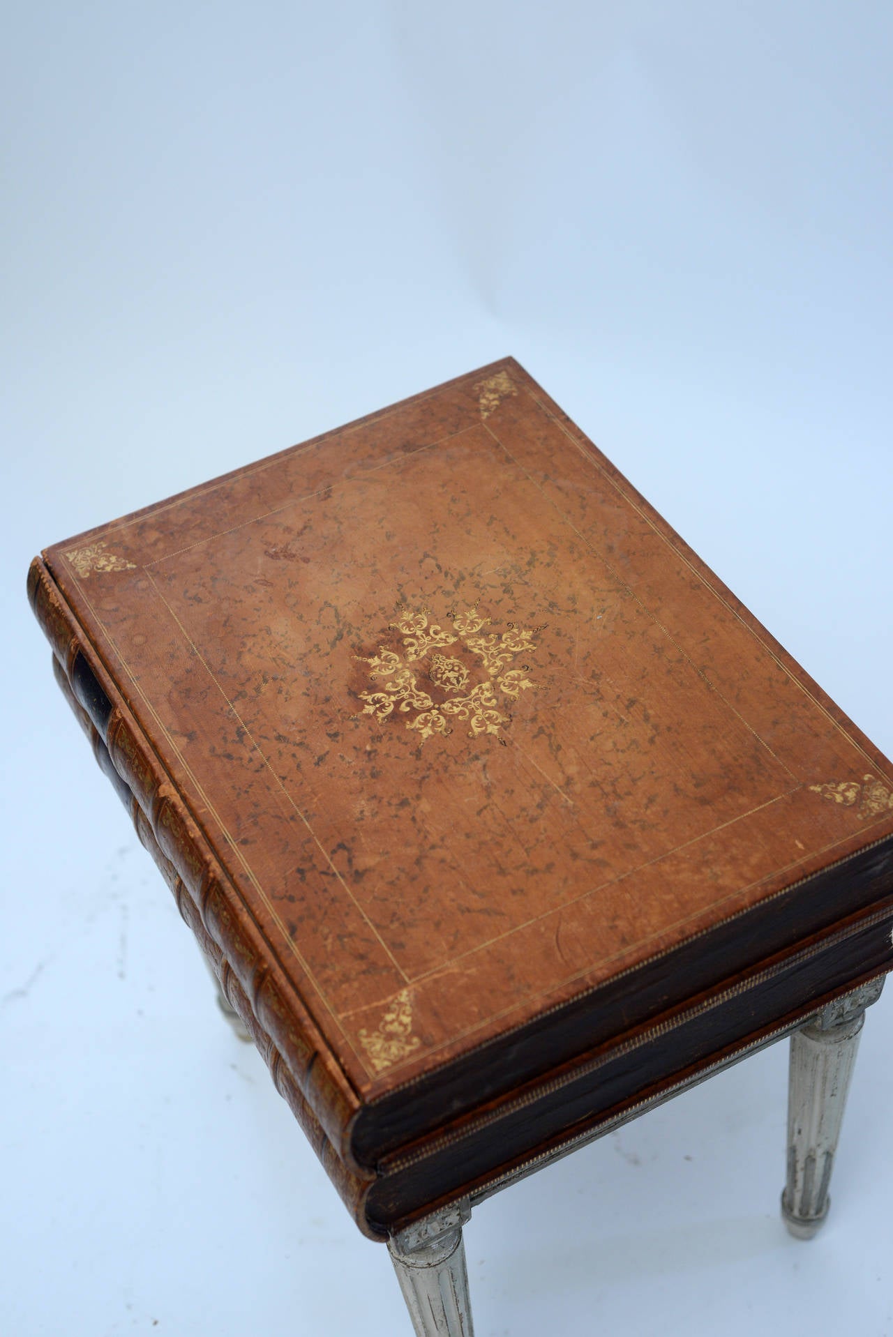 Louis XVI Style French Table with Leather Book Top In Excellent Condition In Geneva, IL