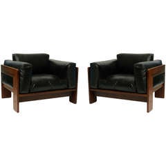 Pair of Leather Bastiano Armchairs by Tobia Scarpa for Gavina