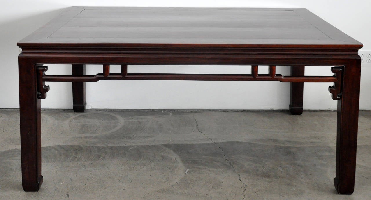 Vintage Mid-Century Asian Style table with fretwork. Solid rosewood. Table is 60 inches in length. Versatile size.